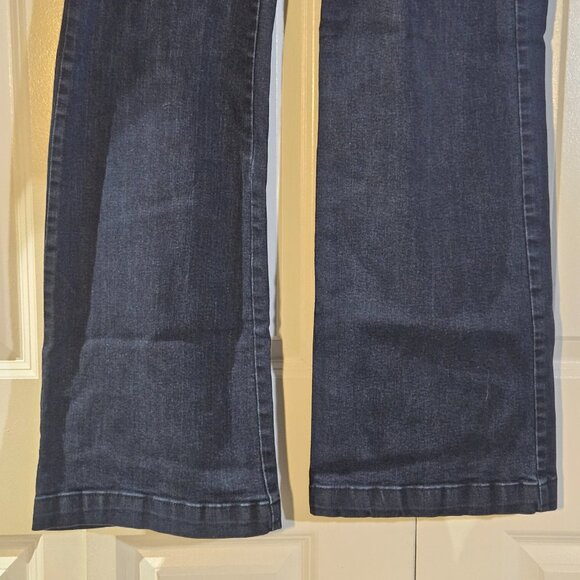 Eddie Bauer Women's Jeans Size 14 Curvy Fit "Trouser" Leg Wide Leg Flare Dark - Picture 3 of 9